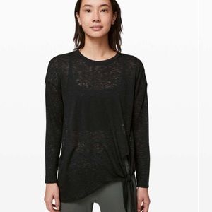Lululemon Tie Your Practice Long Sleeve shirt tie front sheer top black